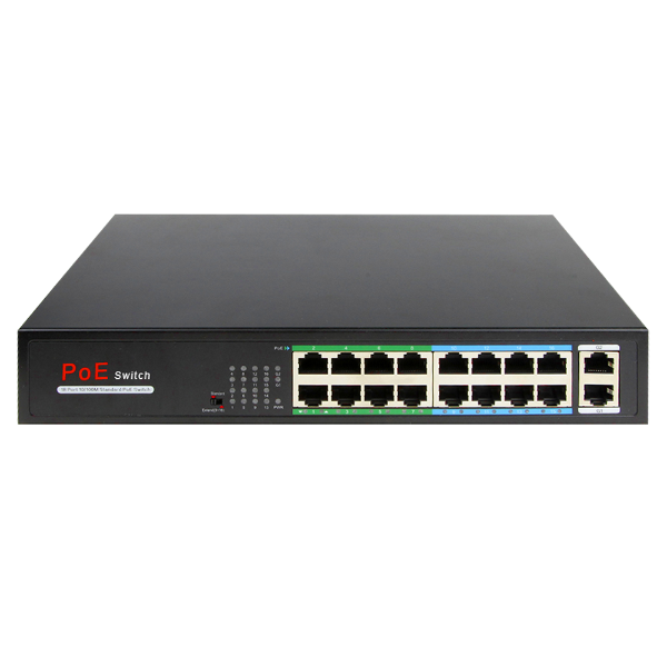 Billede af 16 ports PoE switch,16x PoE + 2x Uplink, 10/100, 160W