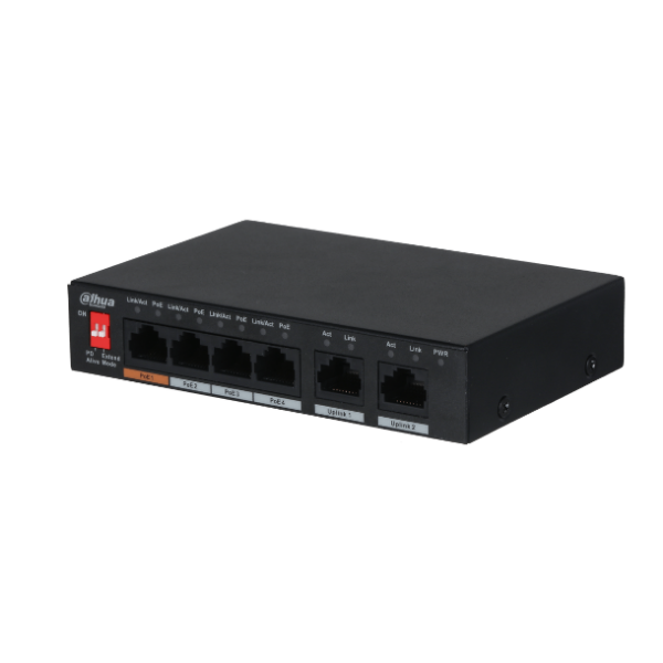 Billede af Dahua V2 PoE 60W Unmanaged switch, 6 porte (4+2) 