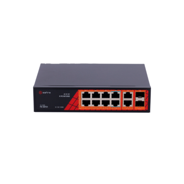 Billede af Safire PoE gigabit Switch 120W, 6 x 30W PoE + 2 x 60W PoE +2 x SFP Link + 2 x Uplink, PoE WatchDog