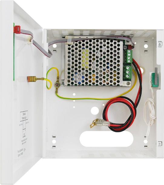 Billede af Metalskab med PSU og plads til 7 A batteri. 13,8V/2A/7Ah buffer, switch mode power supply unit