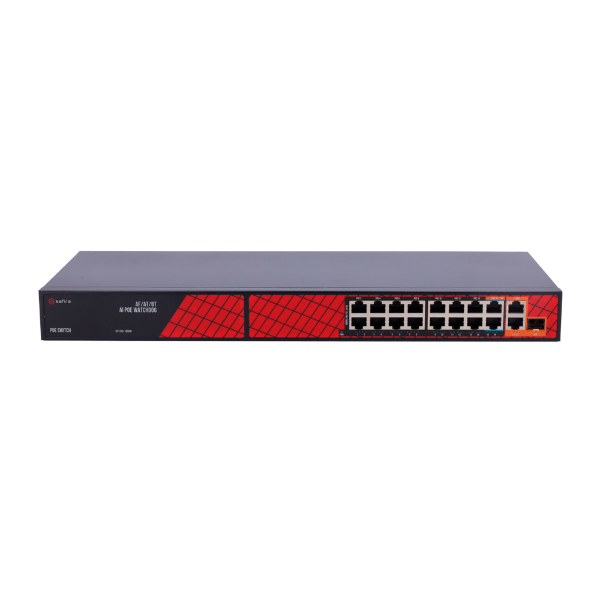 Billede af Safire PoE Switch 300W, 14 x 30W PoE  + 2 x 60W Gigabit PoE  + 2 x Gigabit Uplink, WatchDog