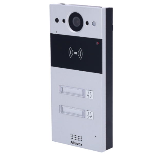 Billede af Akuvox dørstation med 2 knapper, PoE, Cloud, EM/MF and NFC, 2x relæ